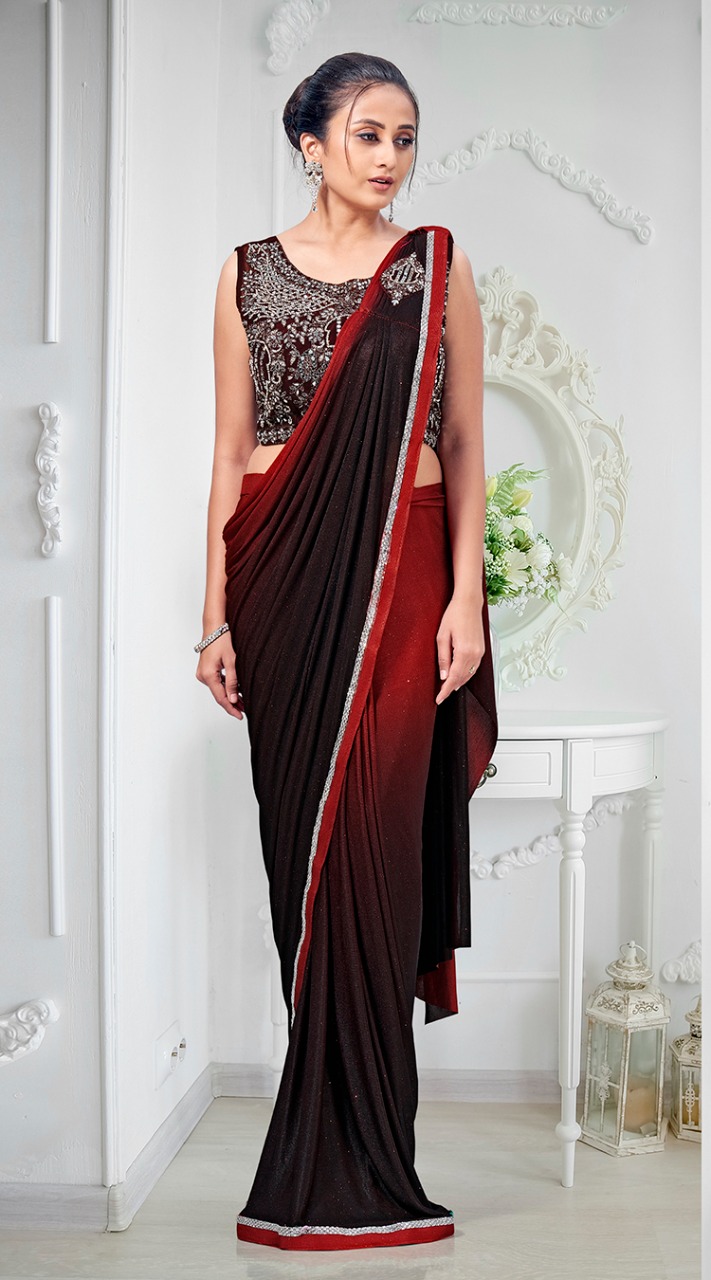 amoha trendz Design No 1015781 Imported Lycra innovative look saree catalog