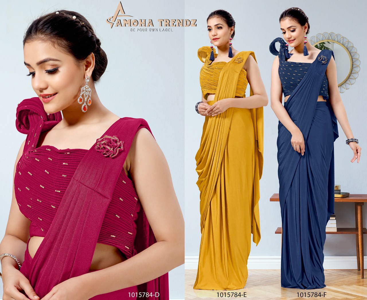 amoha trendz Design No 1015784 Imported Lycra innovative look saree catalog