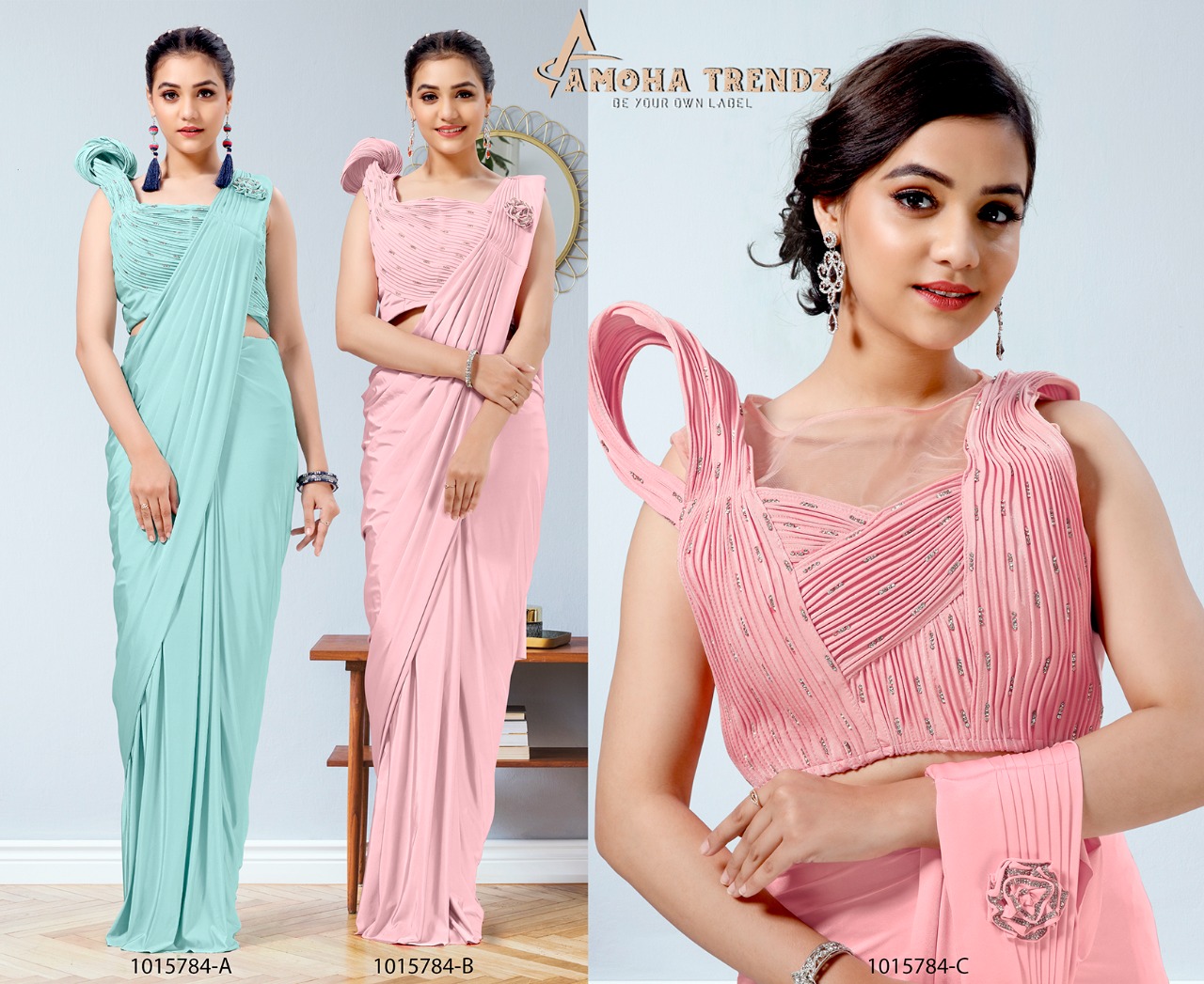 amoha trendz Design No 1015784 Imported Lycra innovative look saree catalog