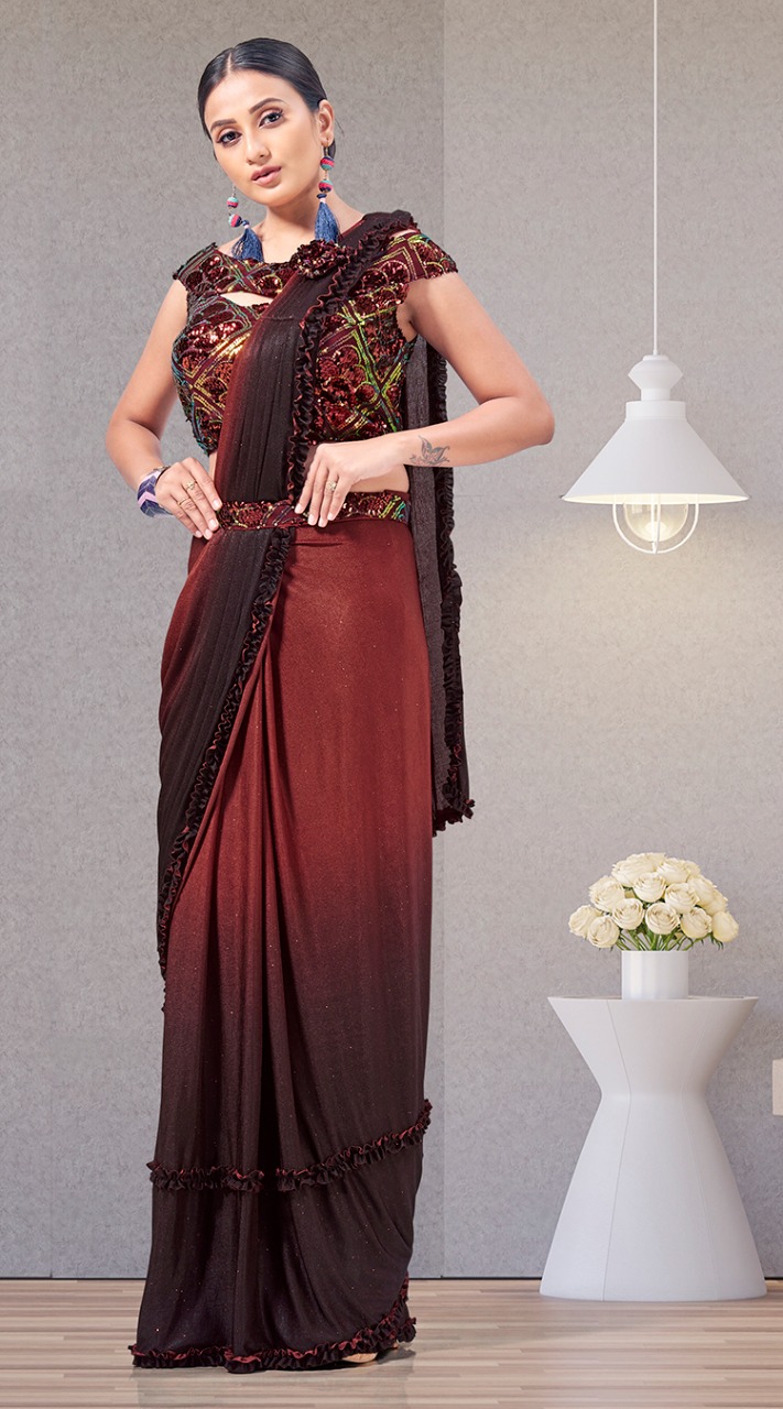 amoha trendz design no 1015785 lycra innovative style saree catalog