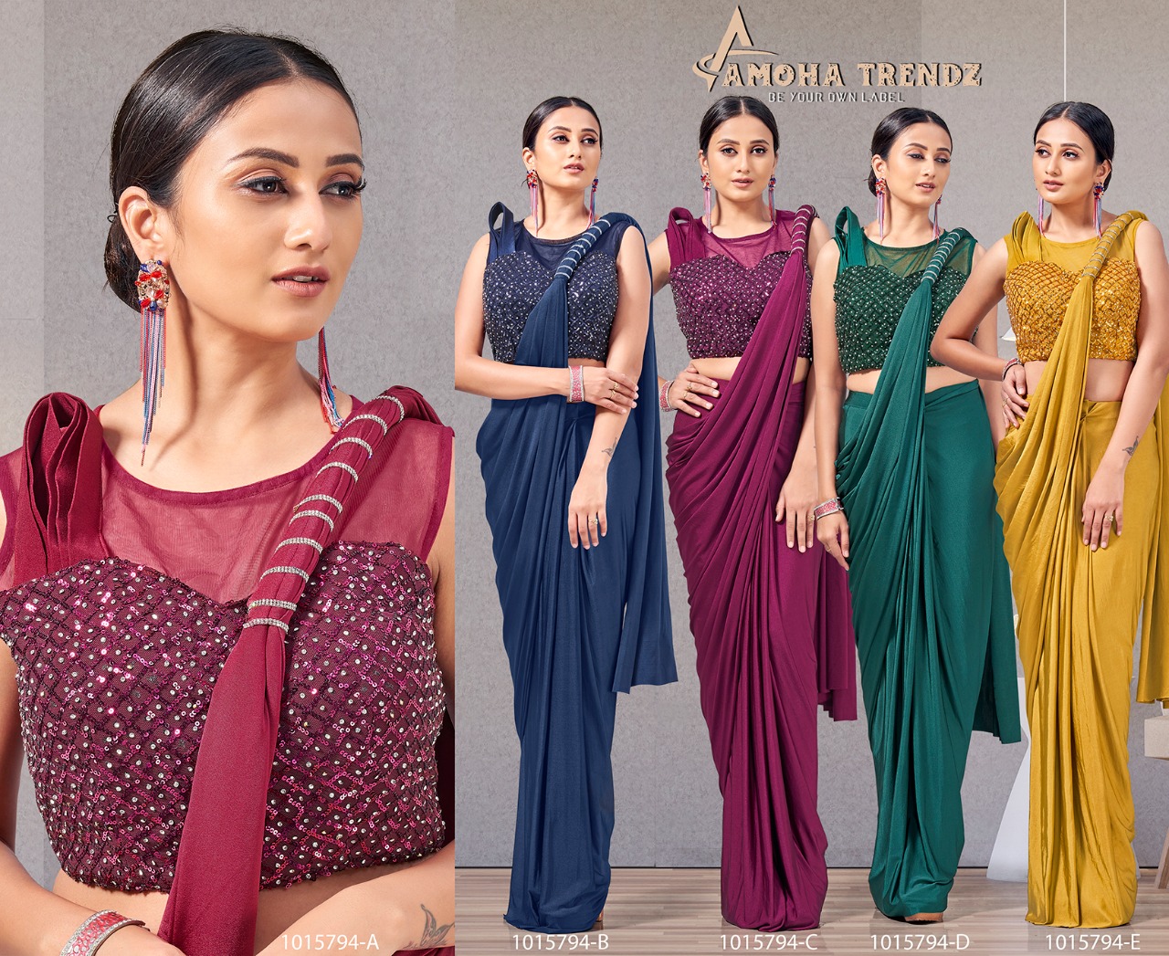 amoha trendz Design No 1015794 Imported Lycra exclusive look saree catalog