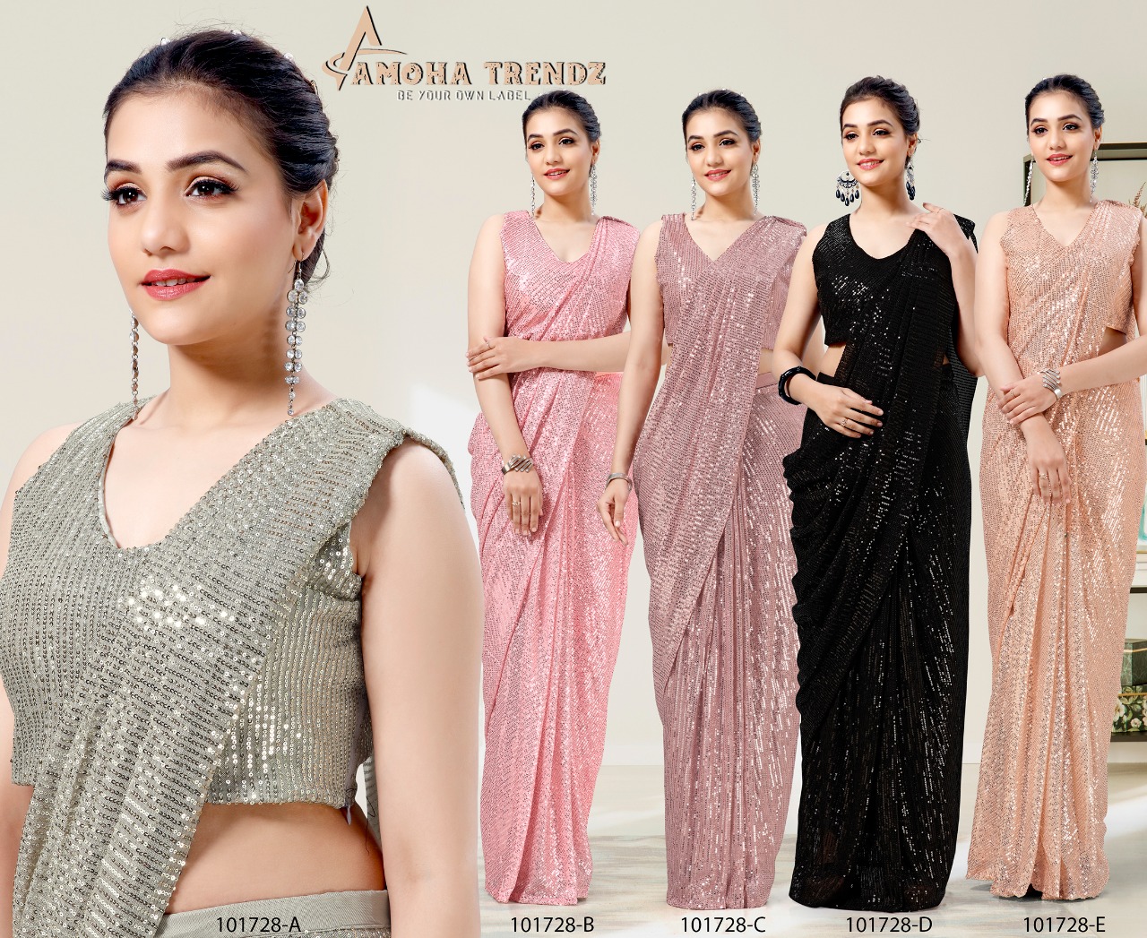 amoha trendz Design No 101728 Imported Lycra innovative look saree catalog