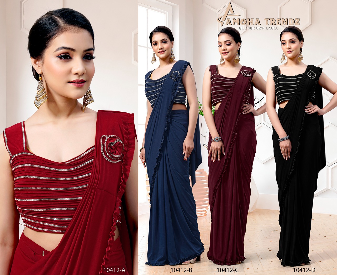 amoha trendz Design No 10412 Imported Lycra gorgeous look saree catalog