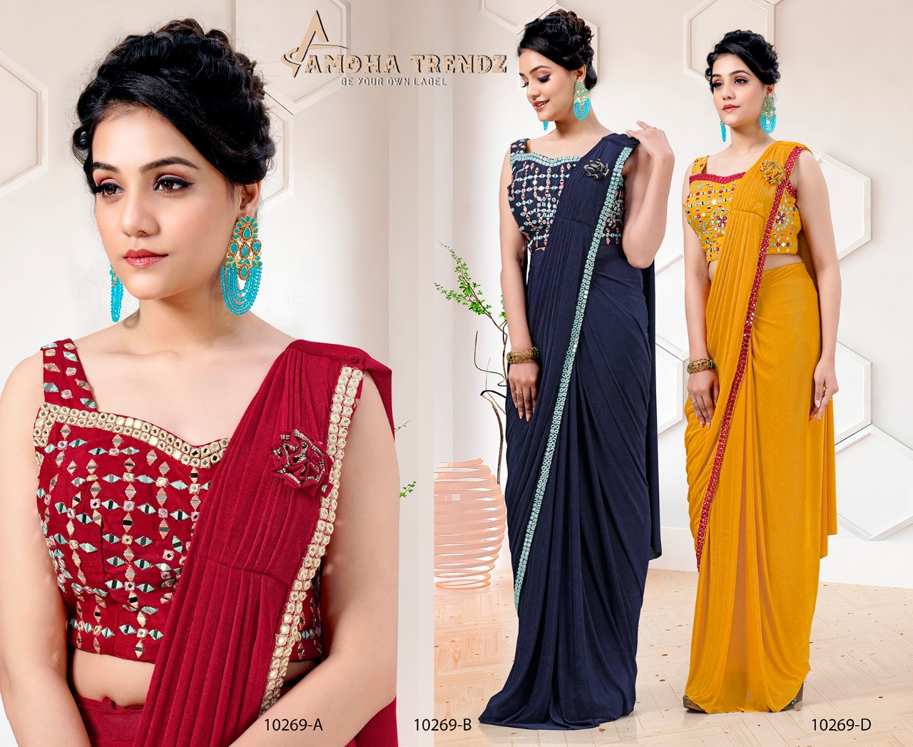 amoha trendz Design No10269 Imported Lycra gorgeous look saree catalog