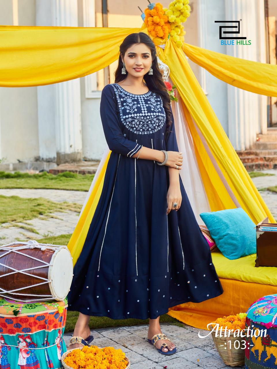 blue hills attraction vol 1 rayon regal look kurti catalog