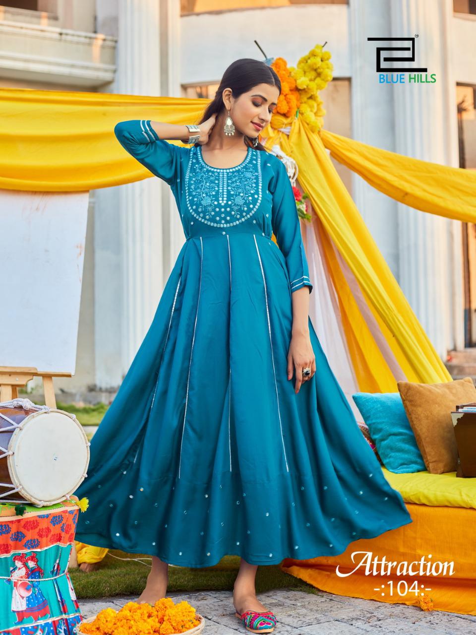 blue hills attraction vol 1 rayon regal look kurti catalog