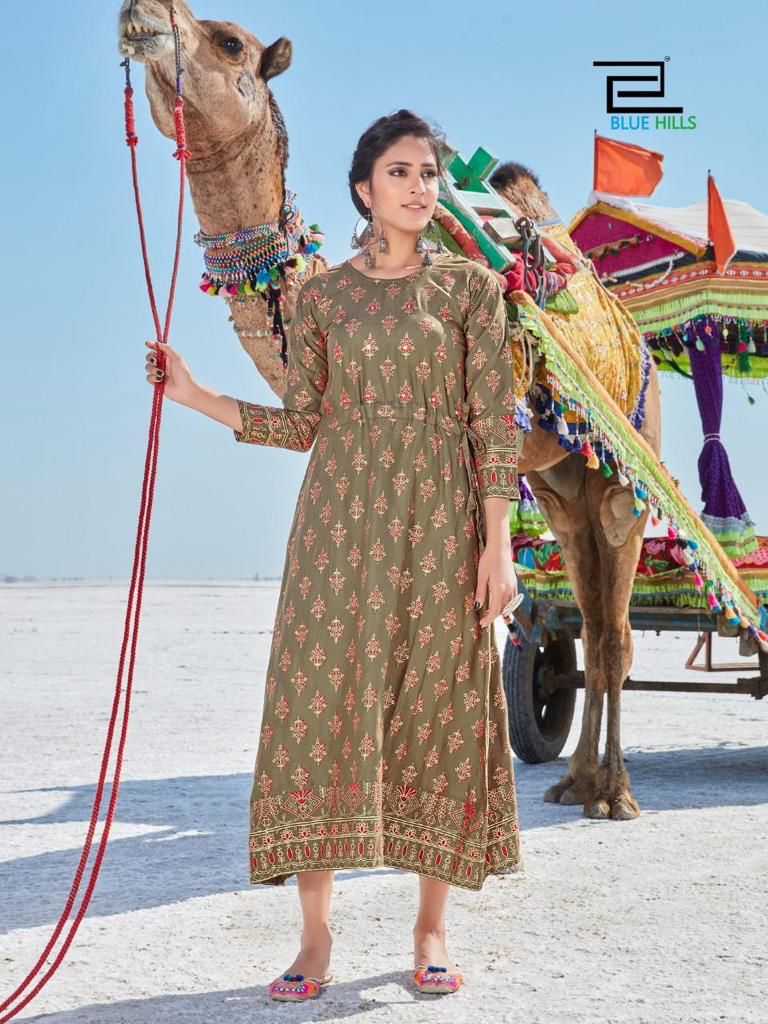 blue hills dessert vol 1 rayon elegant long kurti catalog