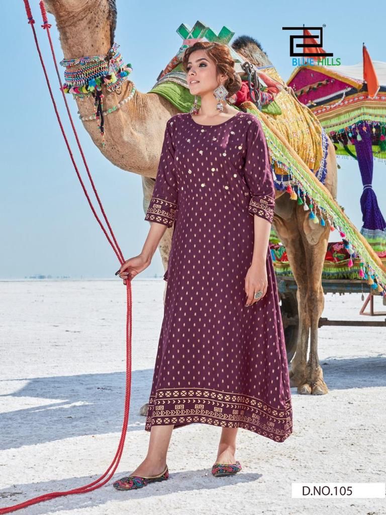 blue hills dessert vol 1 rayon elegant long kurti catalog