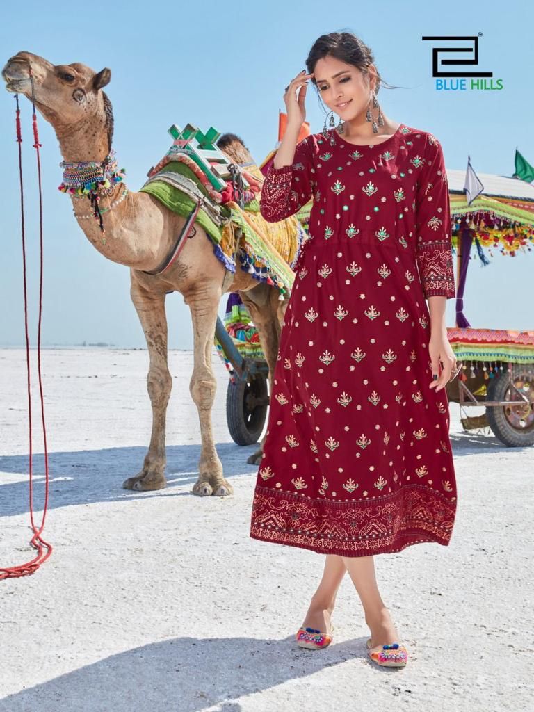 blue hills dessert vol 1 rayon elegant long kurti catalog