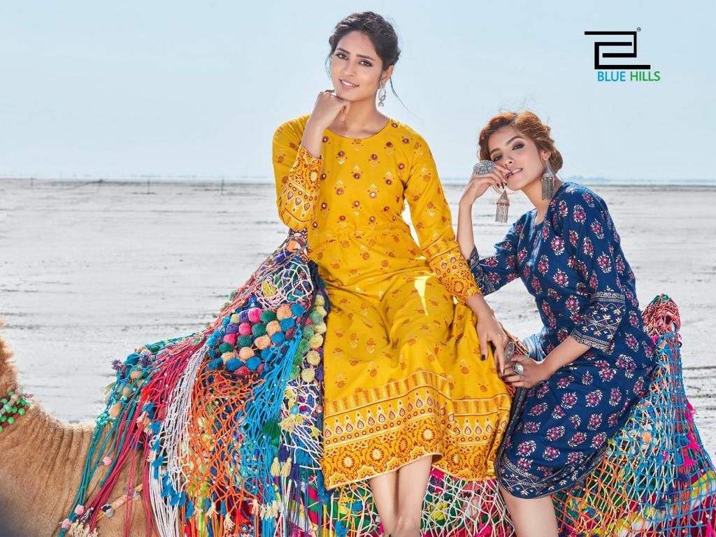 blue hills dessert vol 1 rayon elegant long kurti catalog