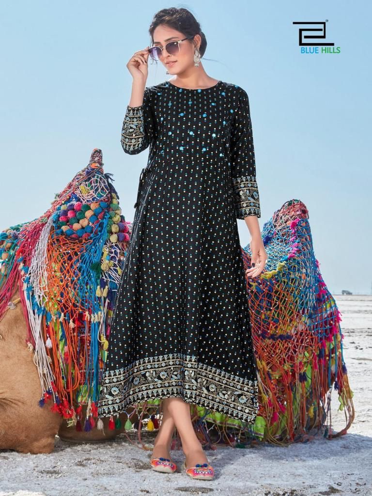 blue hills dessert vol 1 rayon elegant long kurti catalog