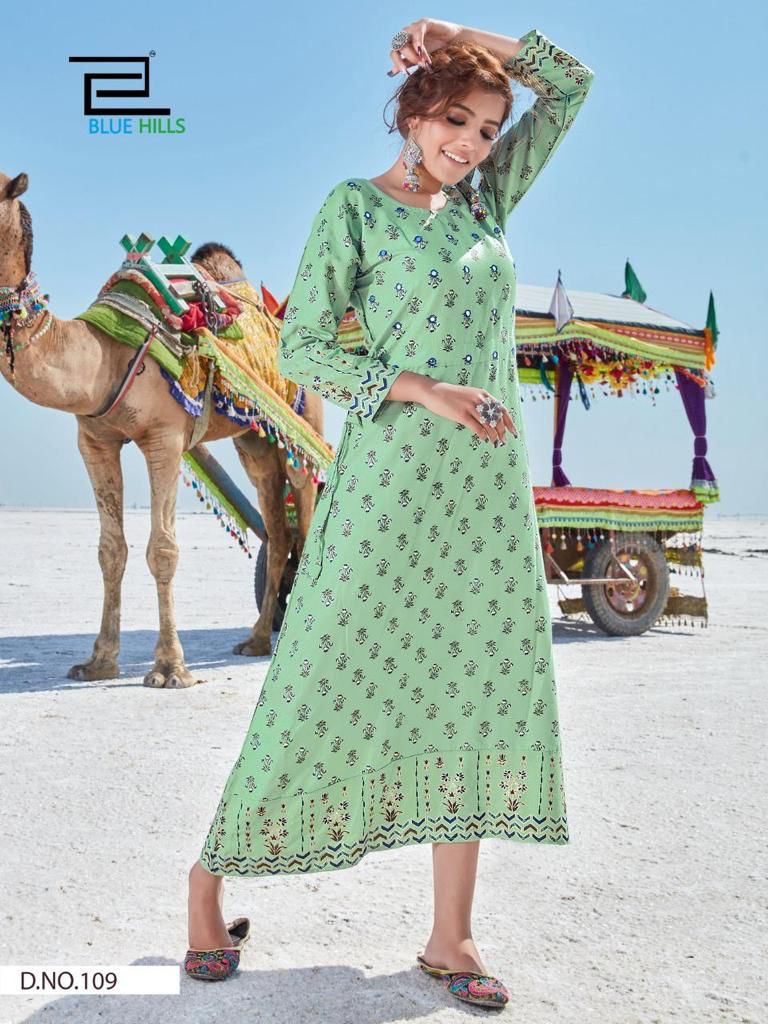 blue hills dessert vol 1 rayon elegant long kurti catalog