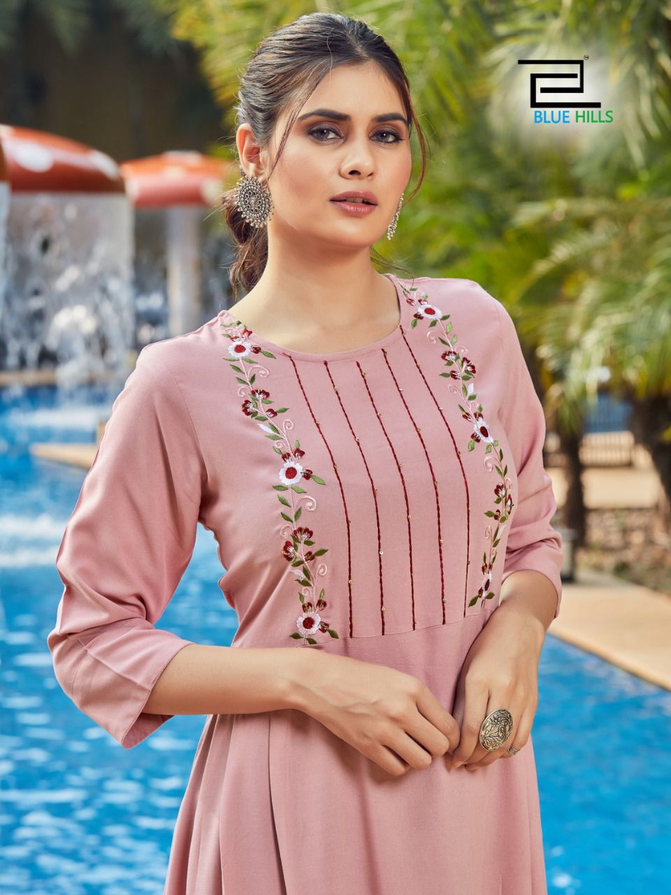 Blue hills eye catching rayon decent embroidary look kurti catalog