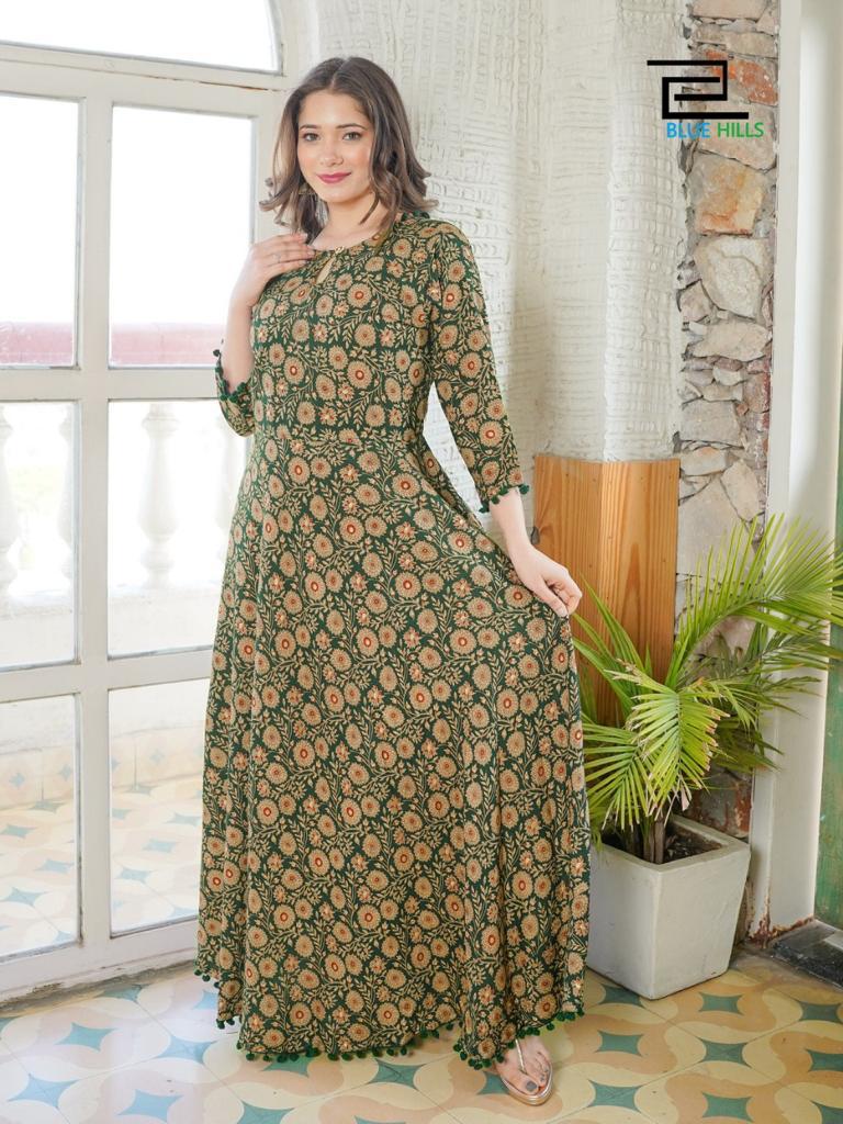 blue hills Magic Moment rayon elegant long kurti catalog