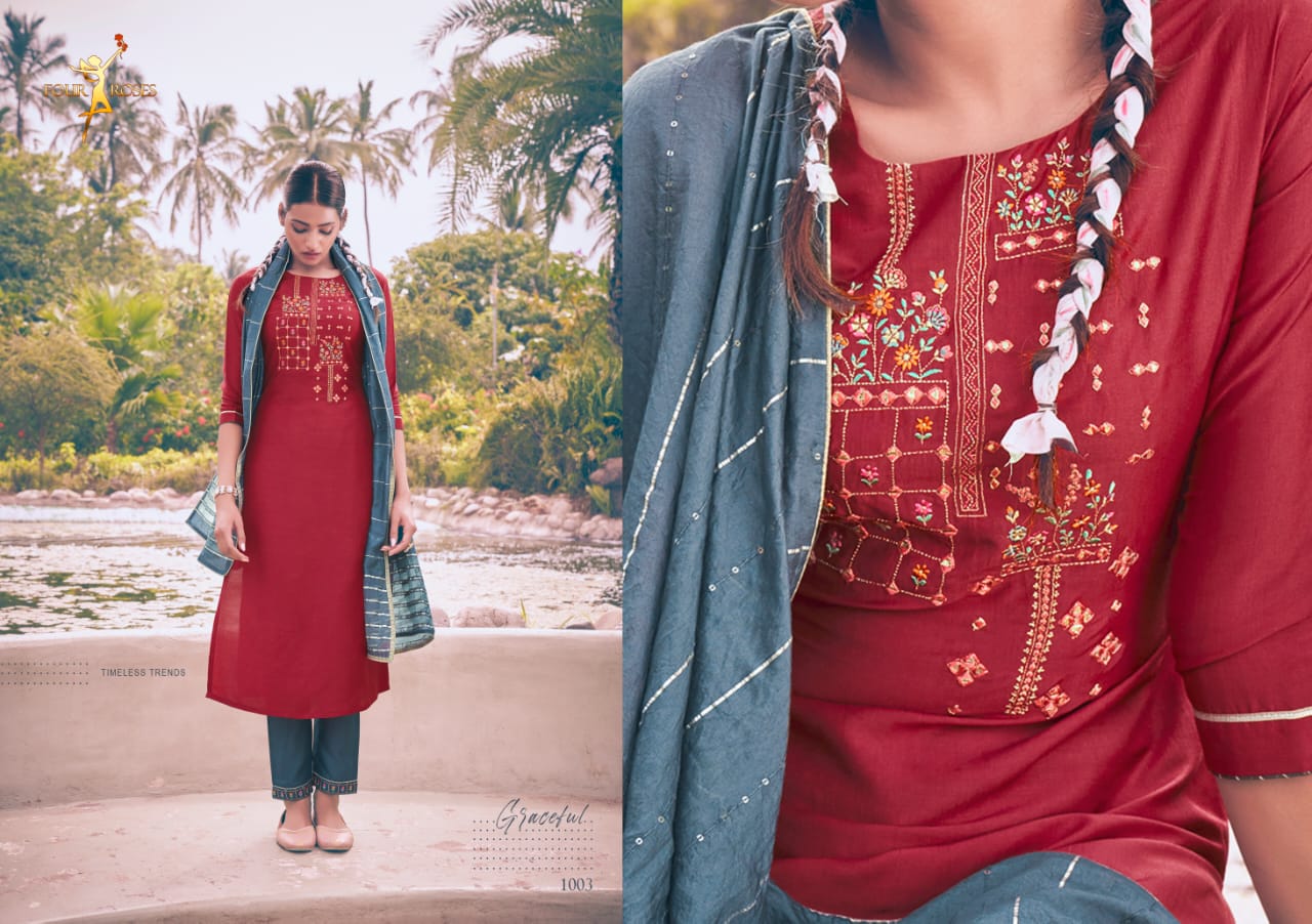 four roses vows chinon new and modern style kurti with bottom and dupatta catalog