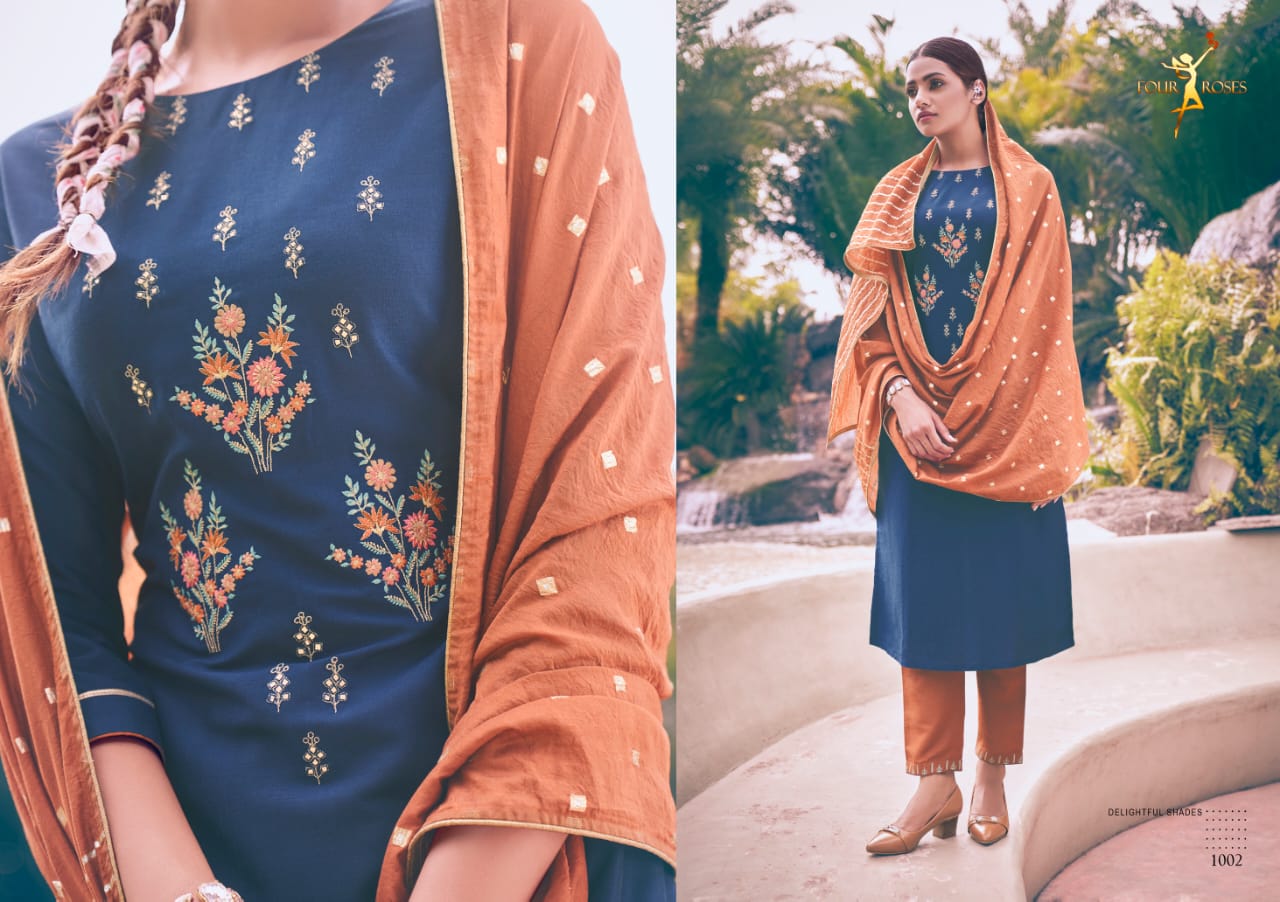 four roses vows chinon new and modern style kurti with bottom and dupatta catalog