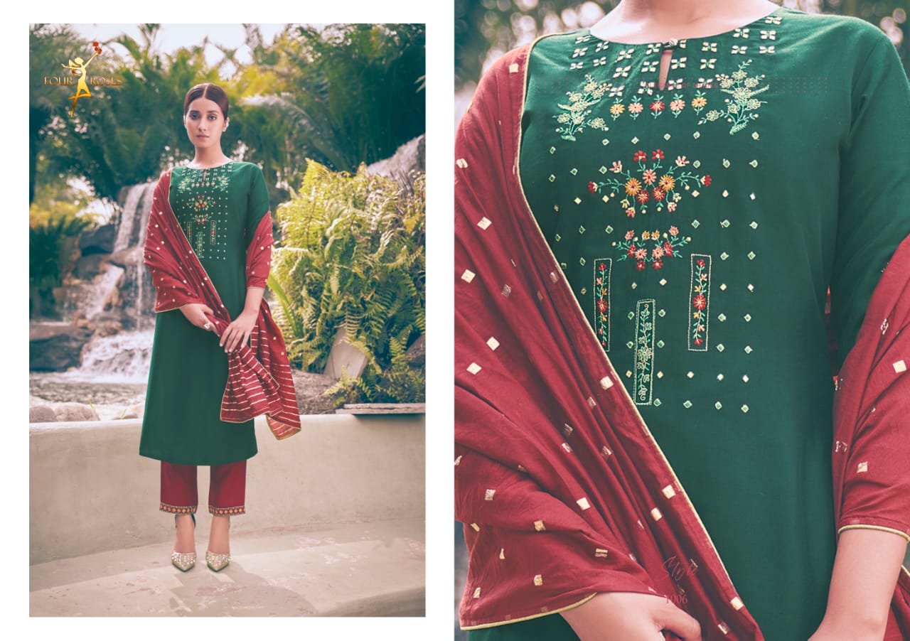 four roses vows chinon new and modern style kurti with bottom and dupatta catalog