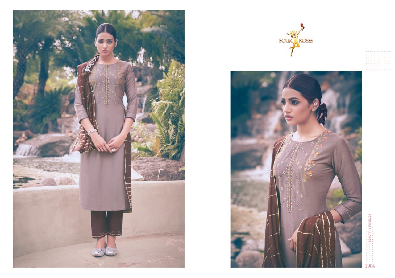 four roses vows chinon new and modern style kurti with bottom and dupatta catalog