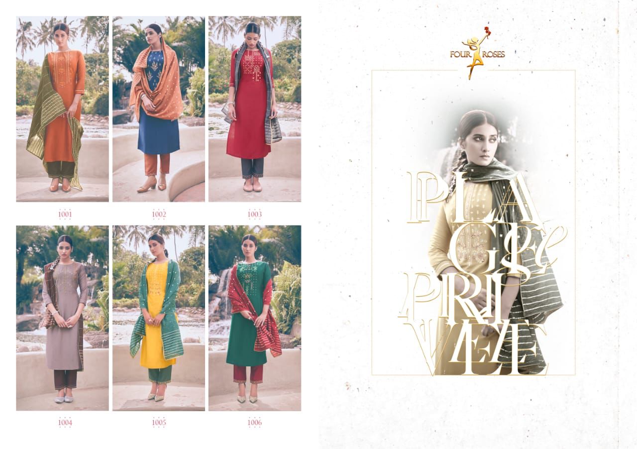 four roses vows chinon new and modern style kurti with bottom and dupatta catalog