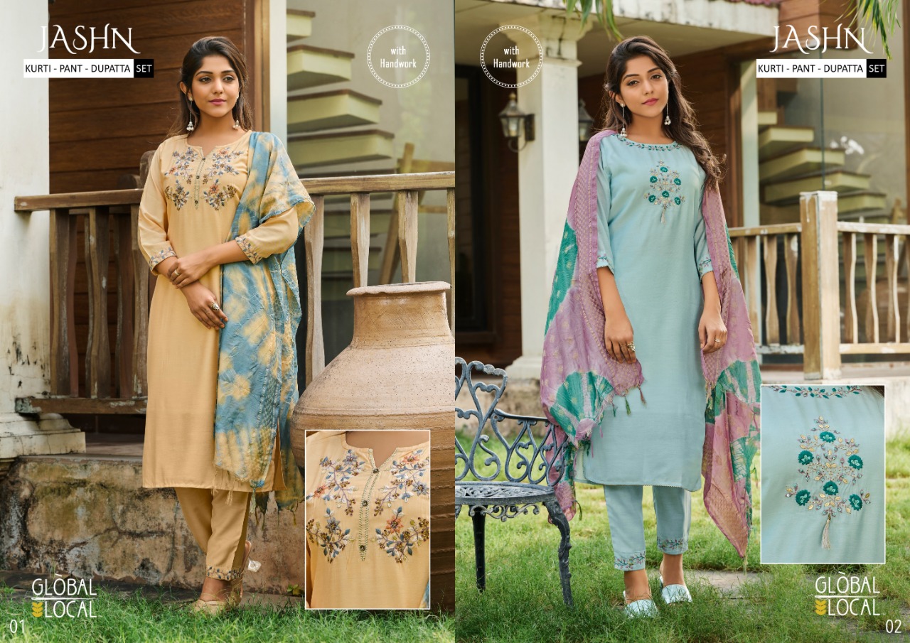 global local jashn muslin decent look top bottom with dupatta catalog