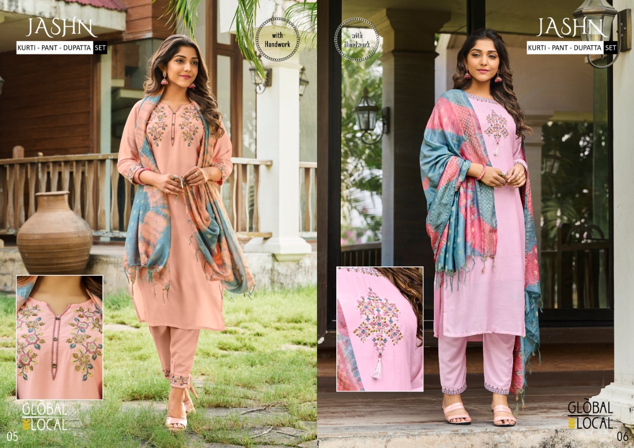 global local jashn muslin decent look top bottom with dupatta catalog