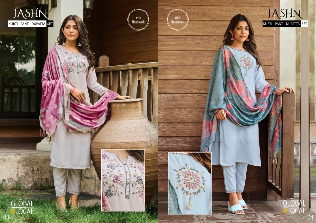 global local jashn muslin decent look top bottom with dupatta catalog