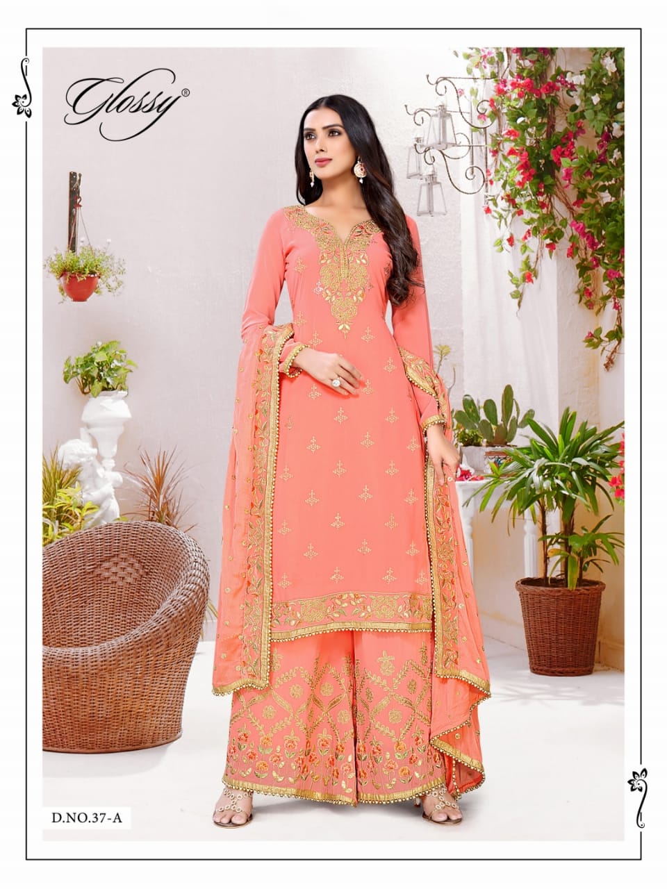 glossy d no 37 georgette gorgeous look salwar suit catalog