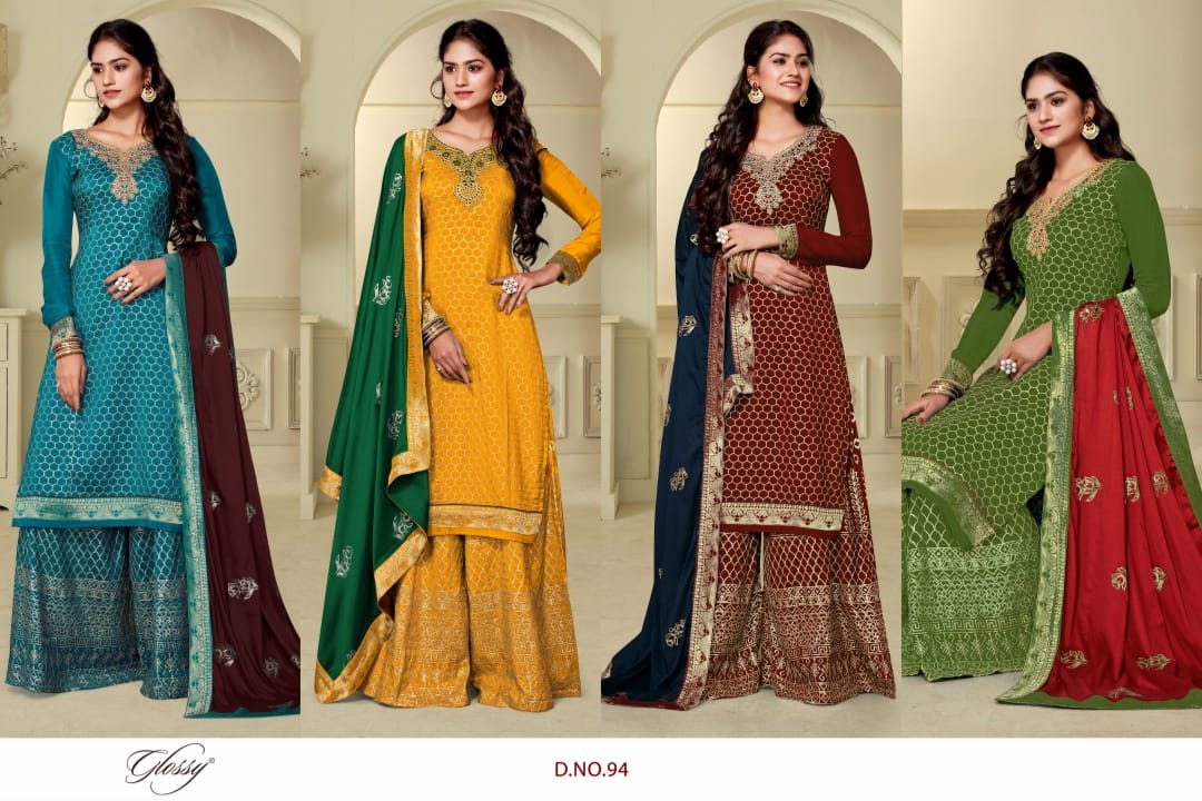 glossy d no 94 pure opada attrective embroidary look salwar suit catalog