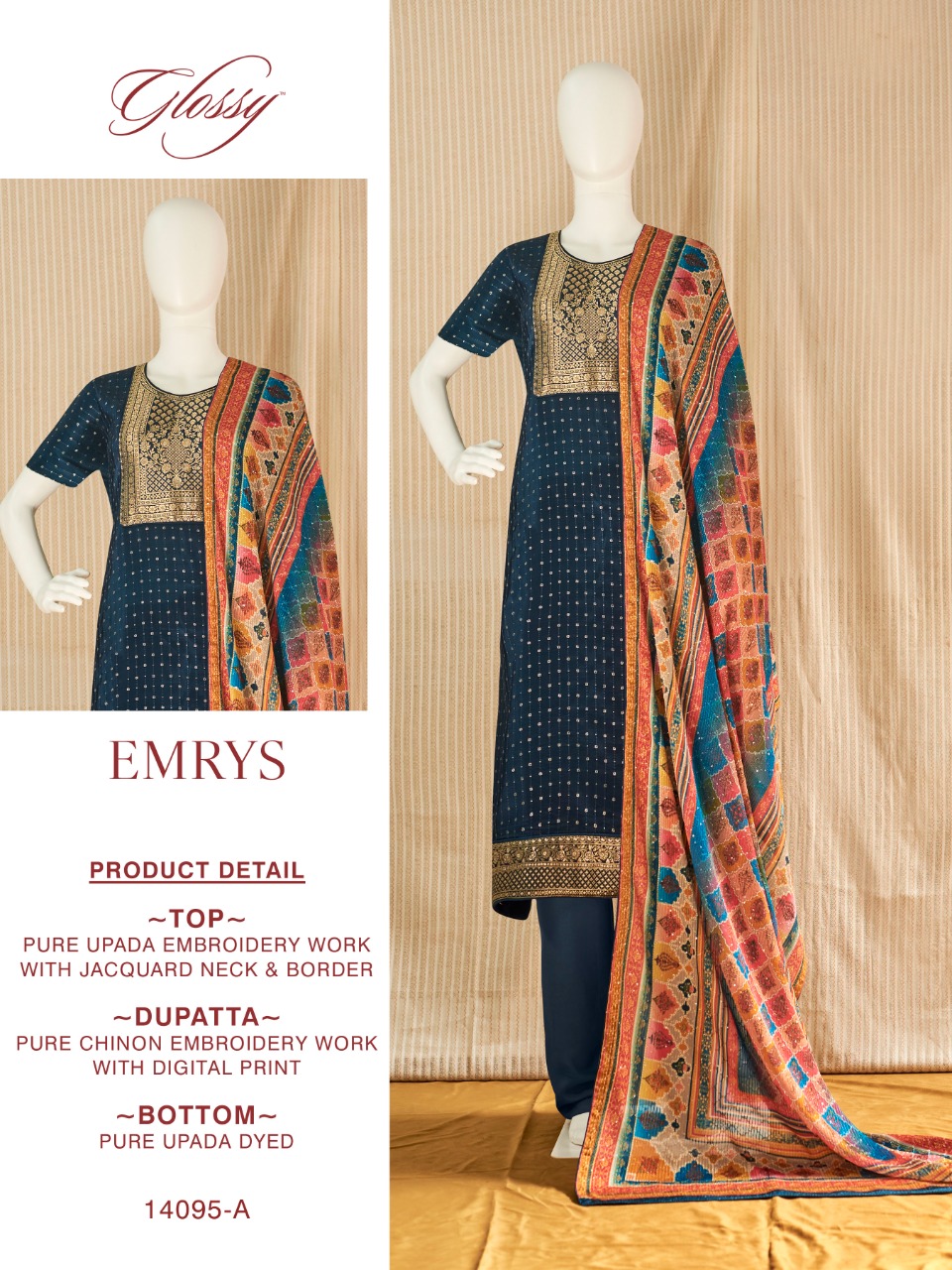 glossy emrys pure upada elegant look salwar suit catalog