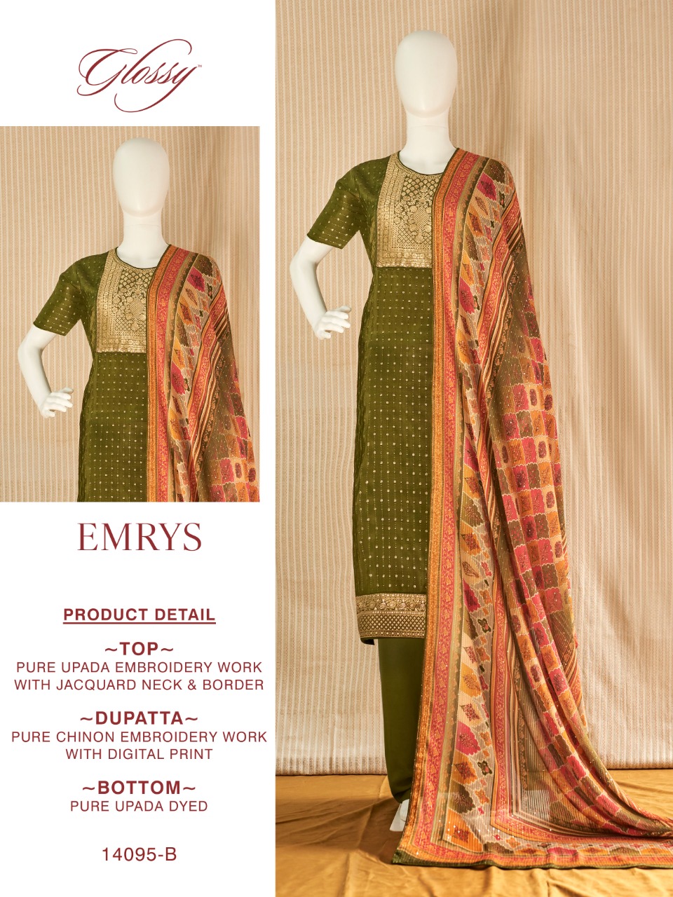 glossy emrys pure upada elegant look salwar suit catalog