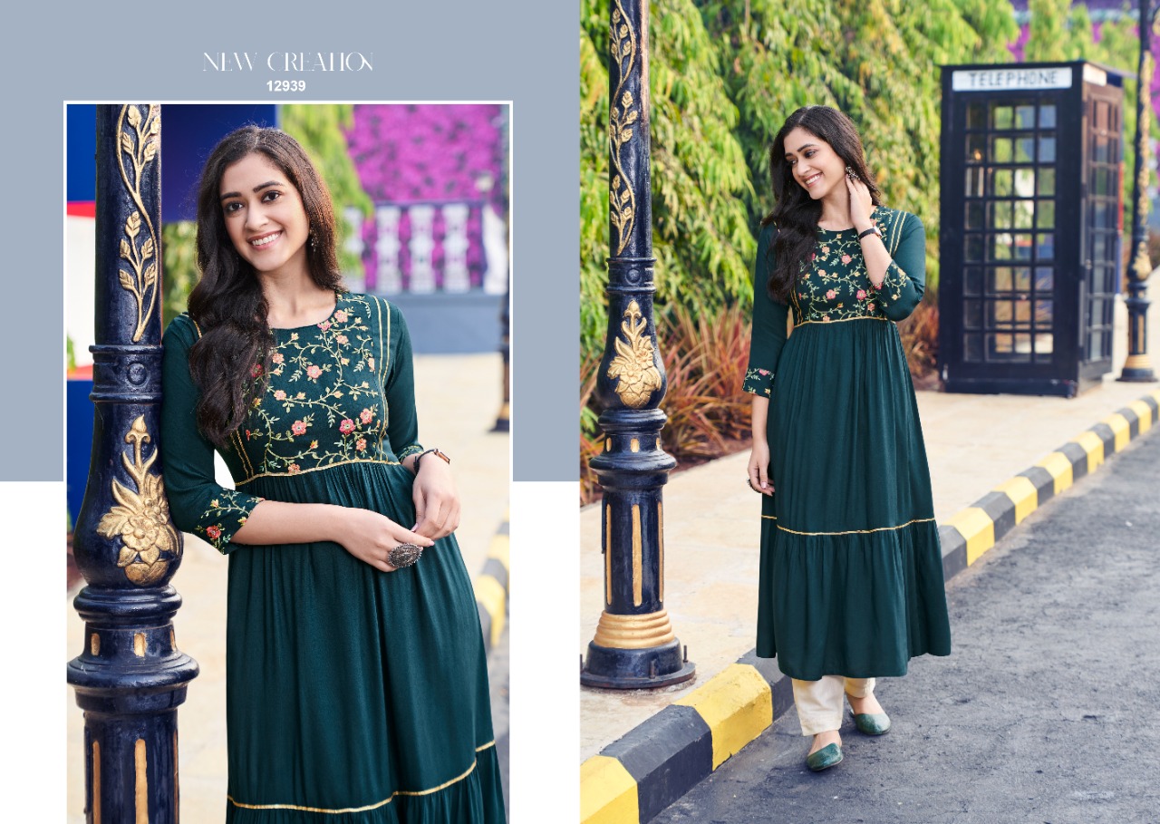 kalaroop by kajree zoya rayon innovative look kurti catalog