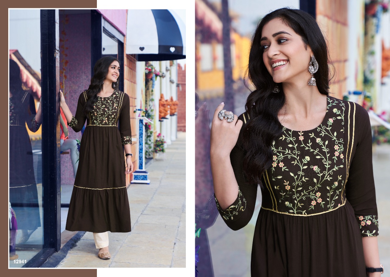 kalaroop by kajree zoya rayon innovative look kurti catalog