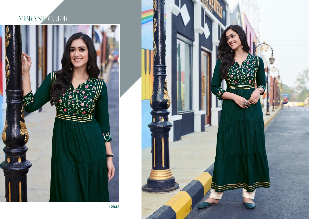 kalaroop by kajree zoya rayon innovative look kurti catalog