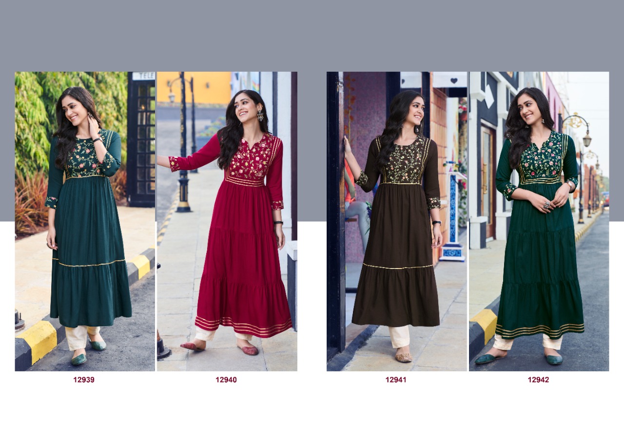 kalaroop by kajree zoya rayon innovative look kurti catalog