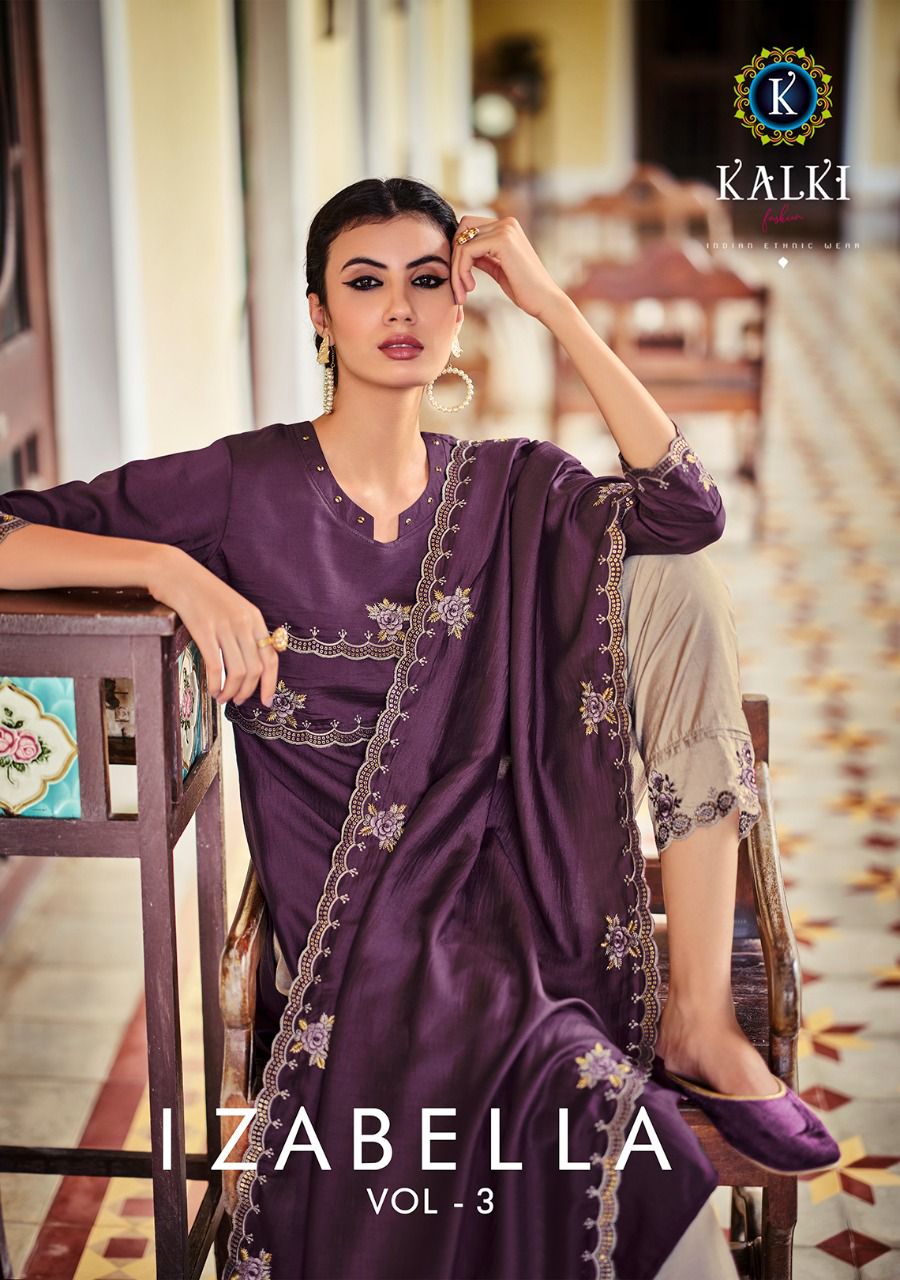 kalki fashion izabella vol 3 silk astonishing top bottom with dupatta catalog