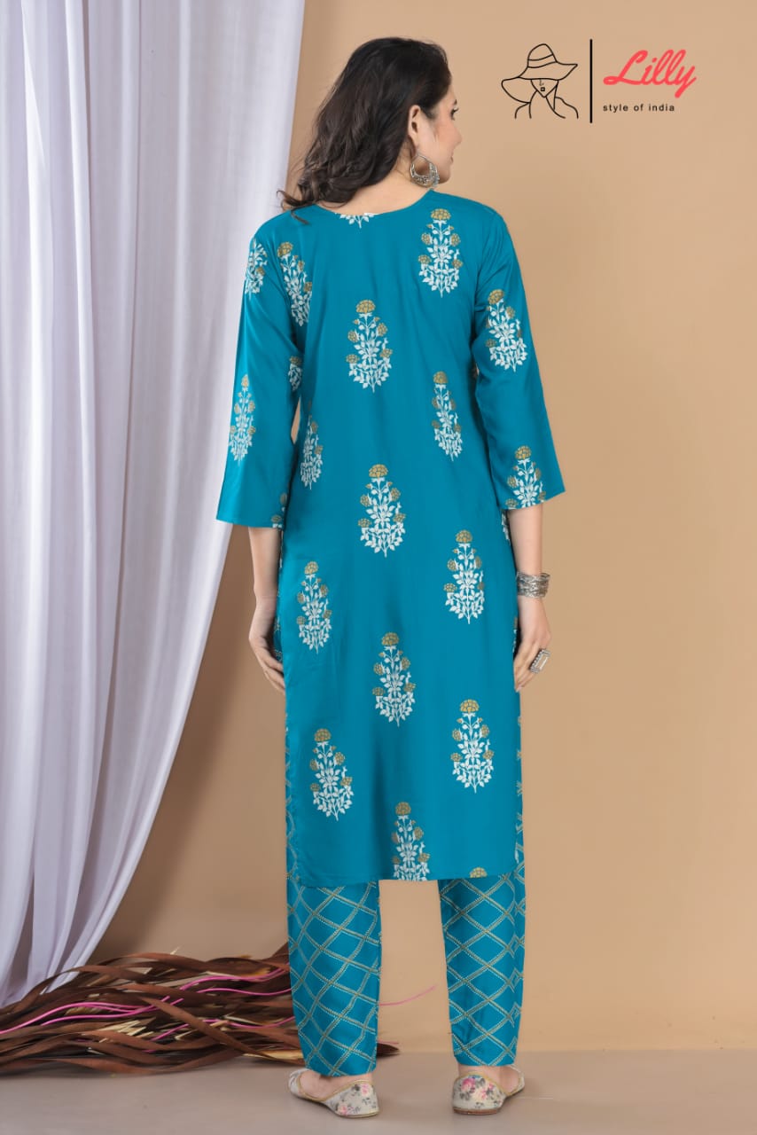 lilly style of india meena 4 rioyon elegant print kurti with pent size set