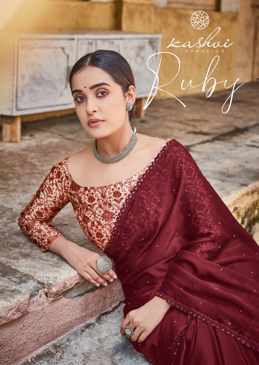 lt kashvi creation ruby moss chiffon beautifull print saree catalog