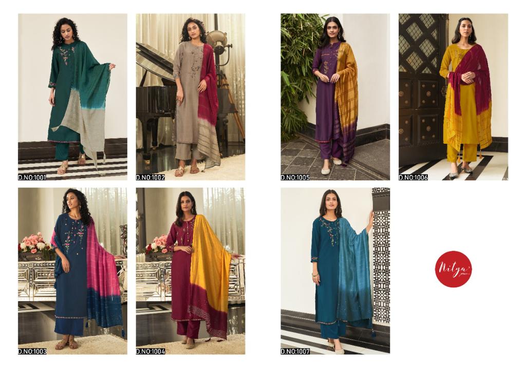 lt nitya trinetra chinon new and modern style top bottom with dupatta catalog