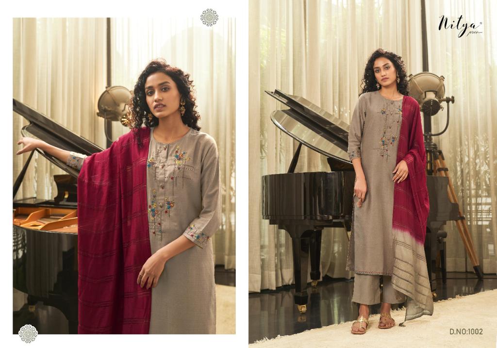 lt nitya trinetra chinon new and modern style top bottom with dupatta catalog