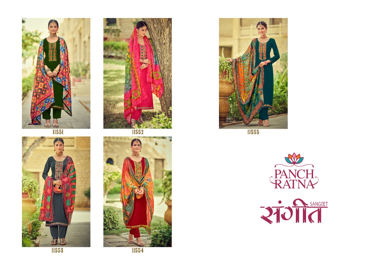 panch ratna sangeet Pure Natural Crepe elegant salwar suit catalog