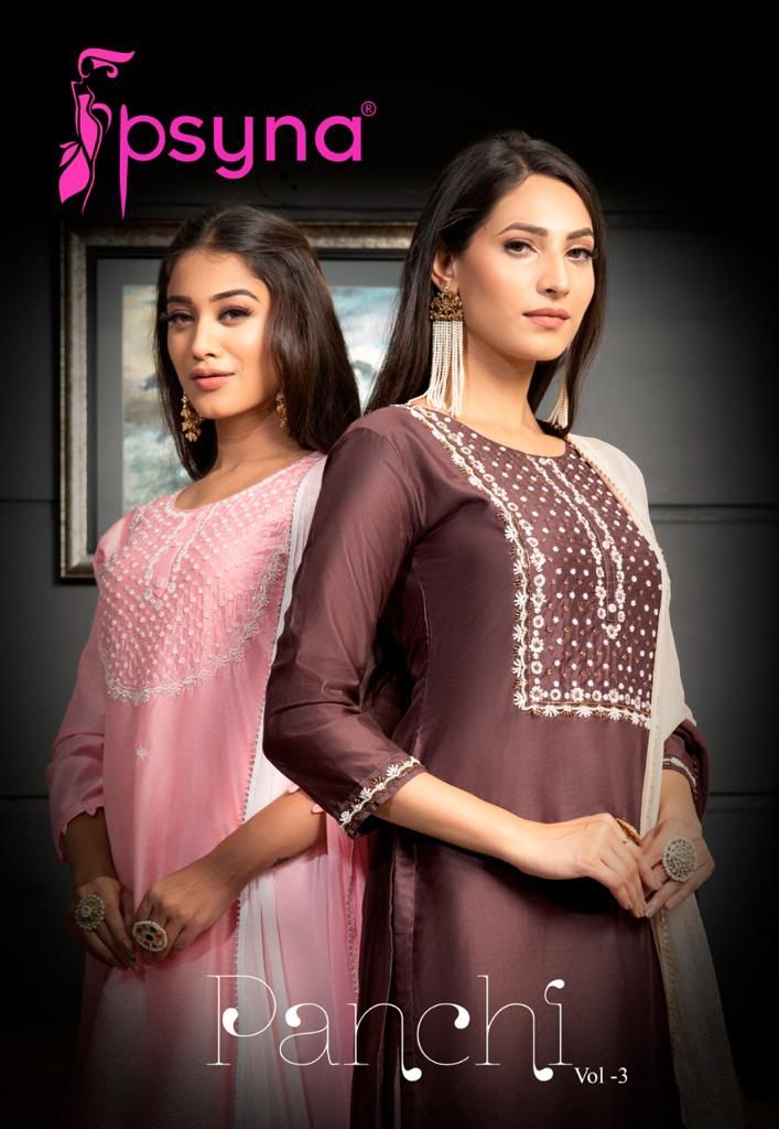 psyna panchi 3  chanderi  new and modern style top bottom with dupatta catalog