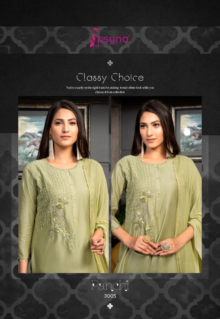 psyna panchi 3  chanderi  new and modern style top bottom with dupatta catalog