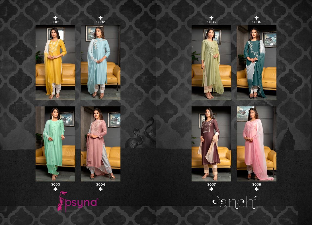 psyna panchi 3  chanderi  new and modern style top bottom with dupatta catalog