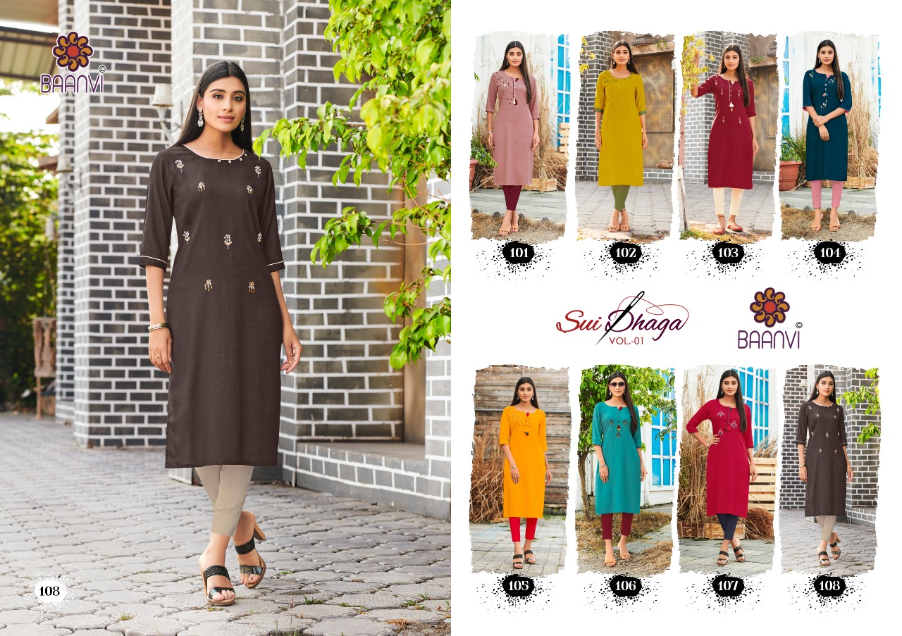 r studio Baanvi sui dhaga vol 1 rayon astonishing look kurti catalog