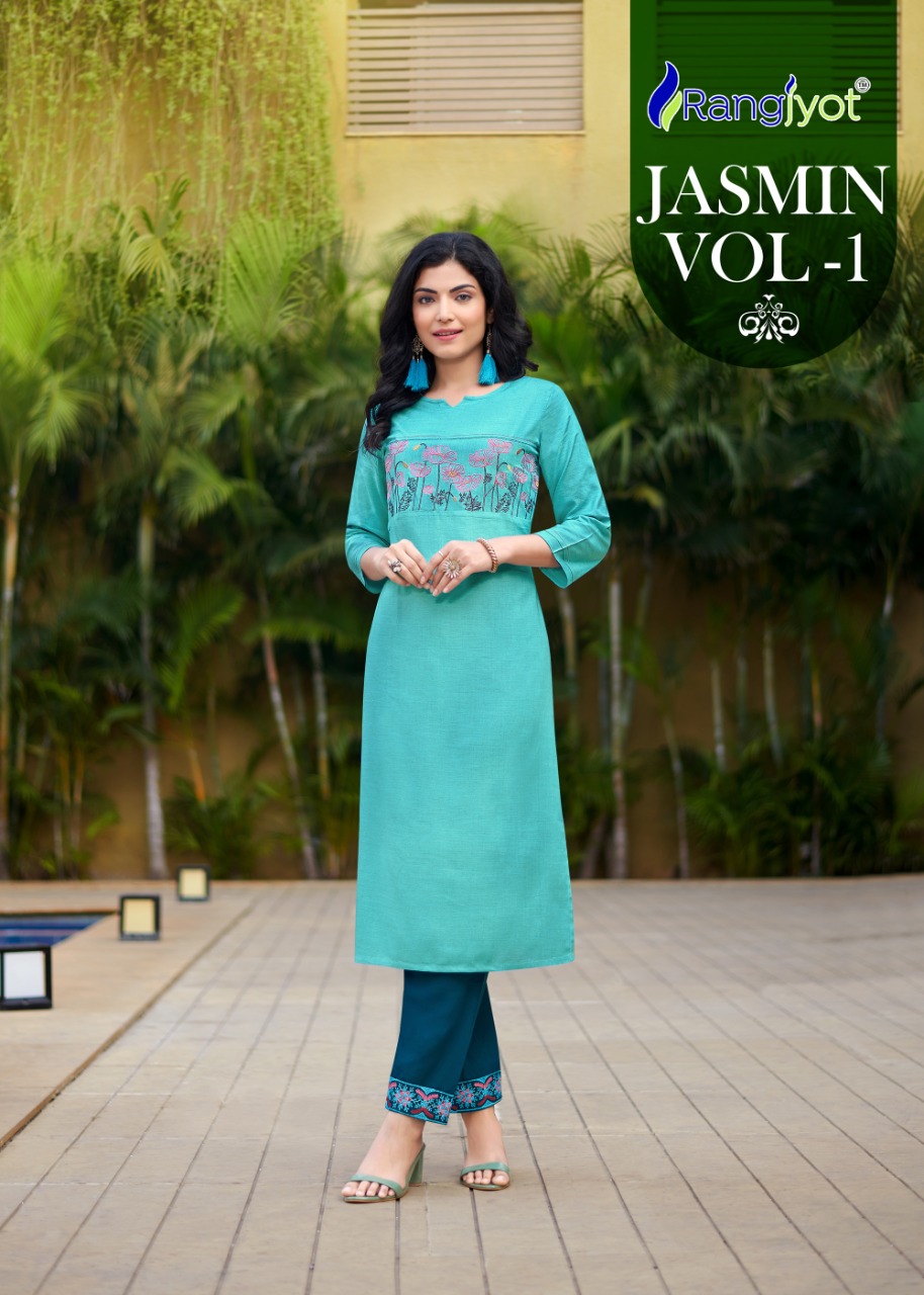 Rangjyot jasmin rayon elegant look kurti with pant catalog