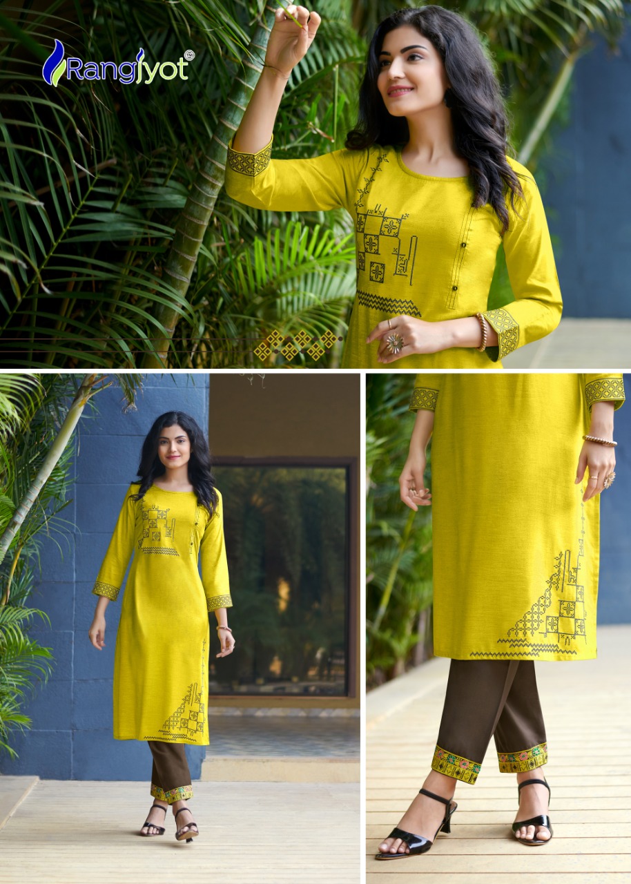 Rangjyot jasmin rayon elegant look kurti with pant catalog