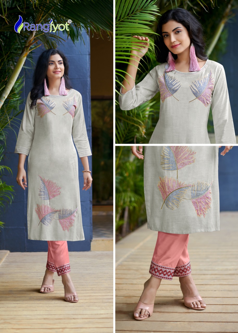 Rangjyot jasmin rayon elegant look kurti with pant catalog