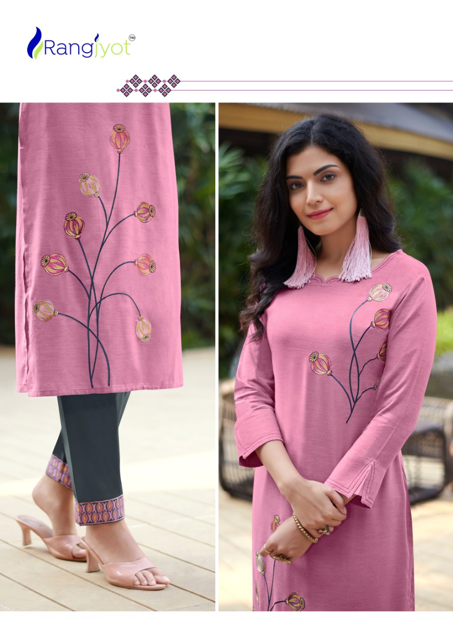 Rangjyot jasmin rayon elegant look kurti with pant catalog