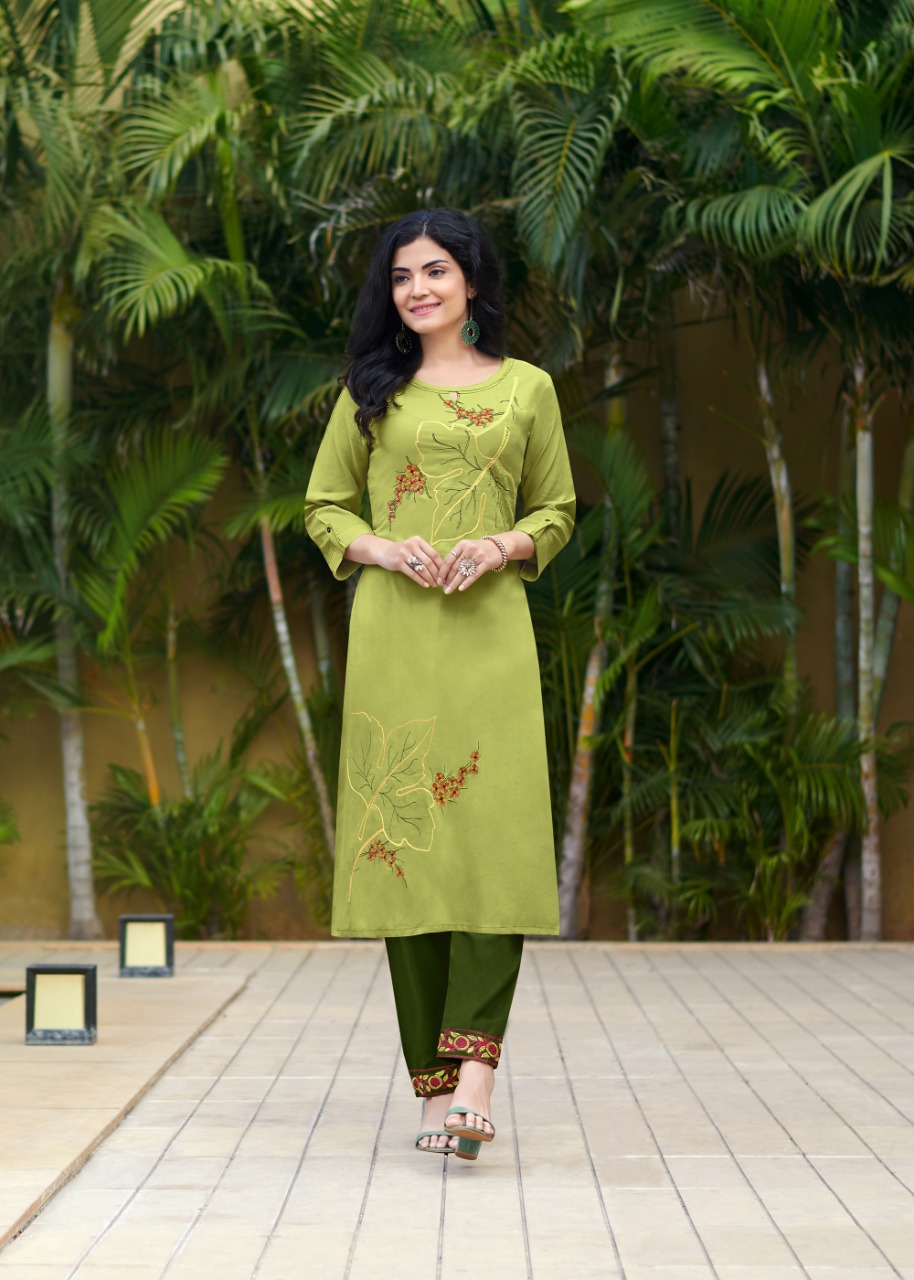 Rangjyot jasmin rayon elegant look kurti with pant catalog