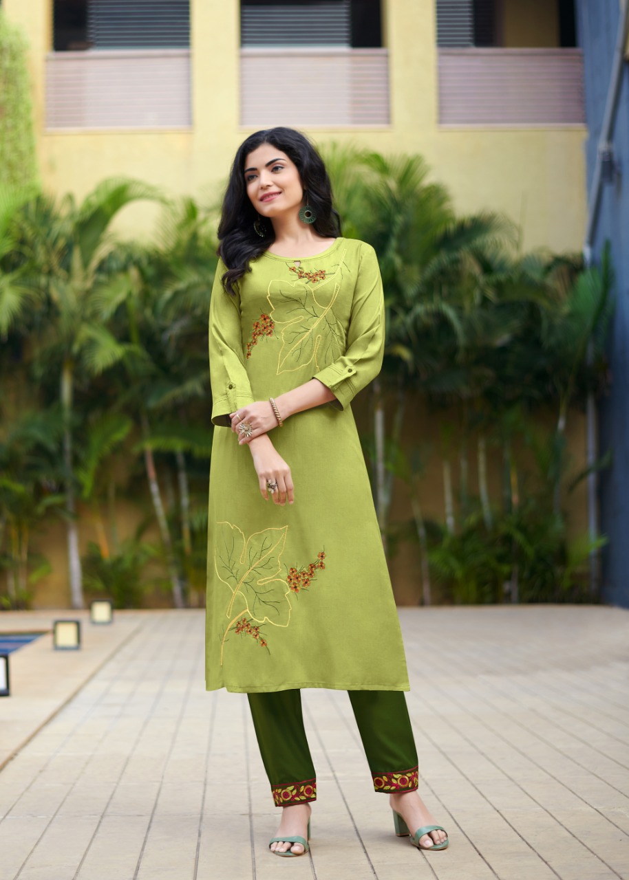 Rangjyot jasmin rayon elegant look kurti with pant catalog